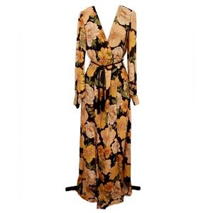 Forever 21 Women's Maxi Dress Floral Semi-Sheer Long-Sleeve | Small